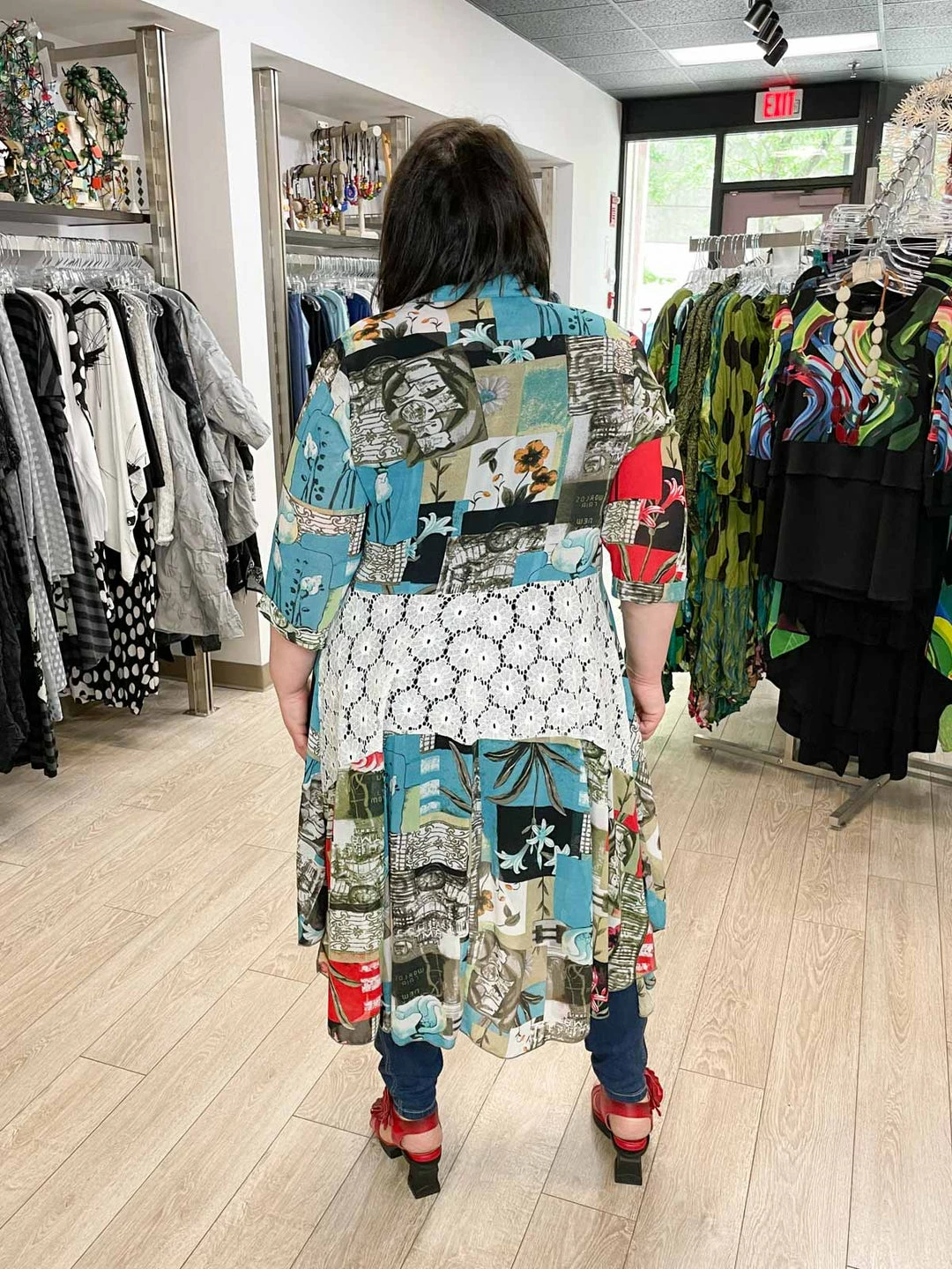 Vintage Concept Mix Print Chiffon Lace Cover Up, Blue Multi