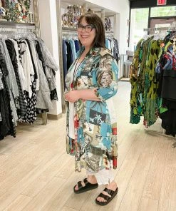 Vintage Concept Mix Print Chiffon Lace Cover Up, Blue Multi