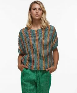 Zaket & Plover Melange Open Knit Sweater, Green Combo Tops