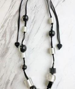 Zsiska Zsiska Colorful Cubes Mix Bead Long Adjustable Necklace, Silver/Black