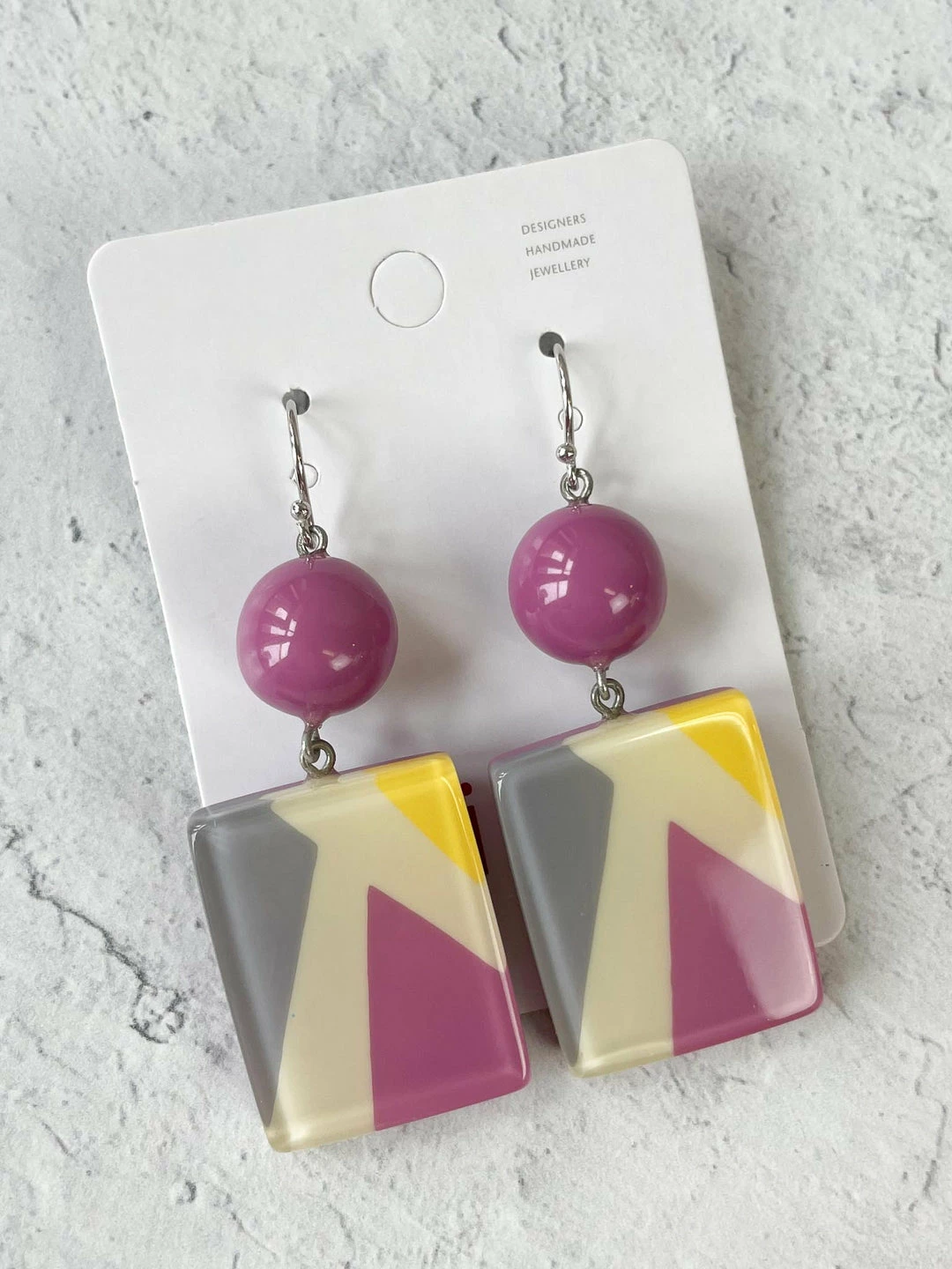 Zsiska Abba Rectangle Wire Drop Earrings, Pink 3 Zsiska Abba Rectangle Wire Drop Earrings, Pink