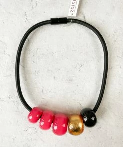 Zsiska Bliss 5 Round Bead Necklace, Gold/Pink Zsiska