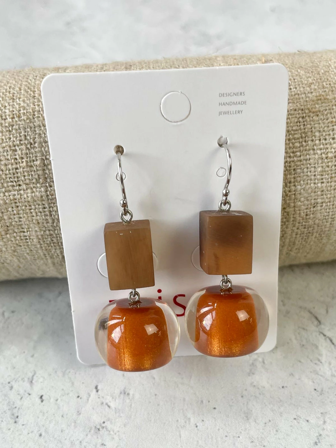 Zsiska Colorful Beads Marbled Accent Mix Shape Drop Earrings, Amber Zsiska 3 Zsiska Colorful Beads Marbled Accent Mix Shape Drop Earrings, Amber Zsiska
