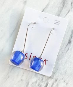 Zsiska Colorful Beads Long Wire Earrings, Marine Blue