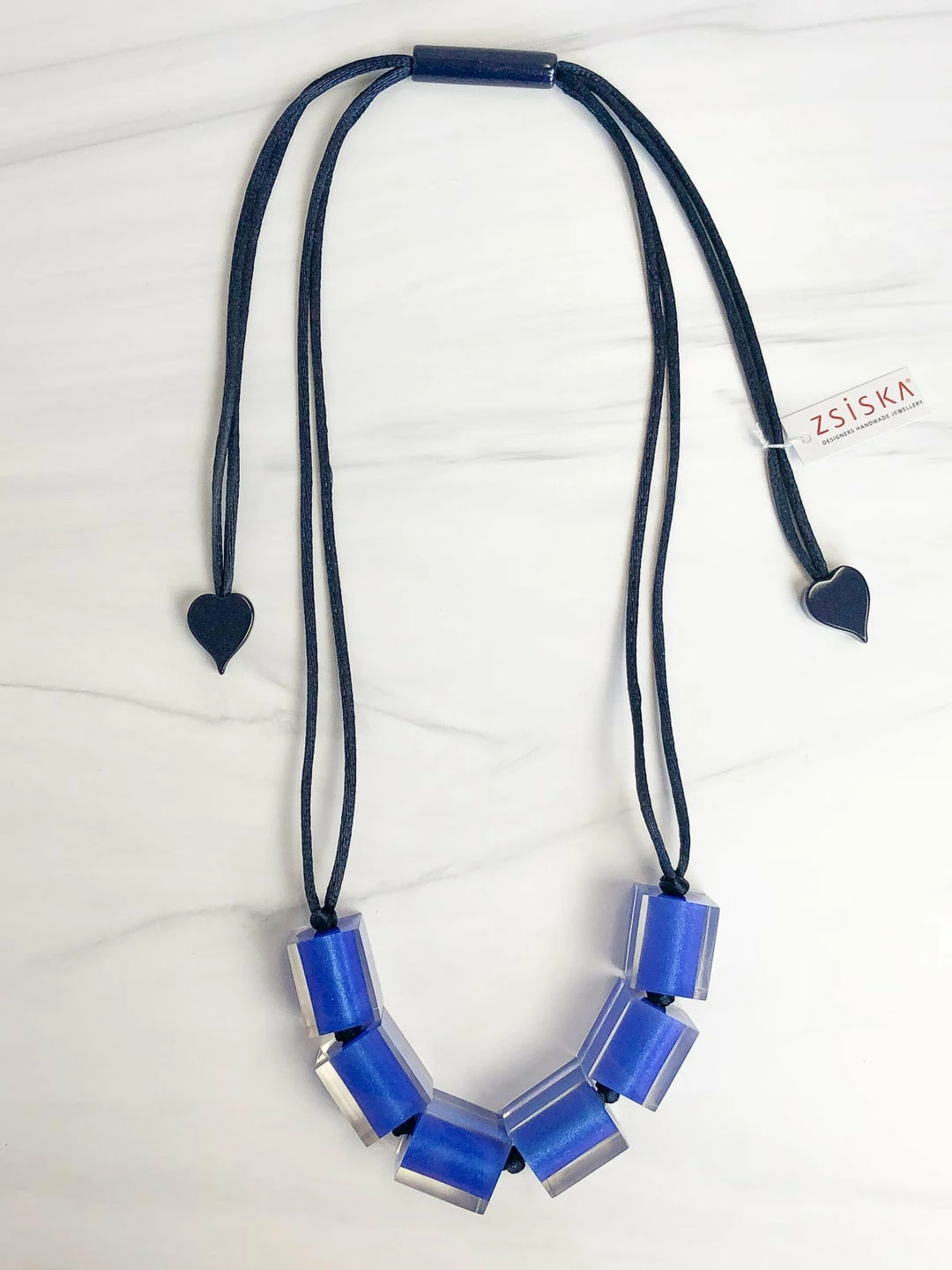 Zsiska Colorful Cubes Large 6 Bead Adjustable Necklace, Marine Blue