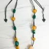 Zsiska Zsiska Colorful Cubes Mix Bead Long Adjustable Necklace, Teal Green/Mustard