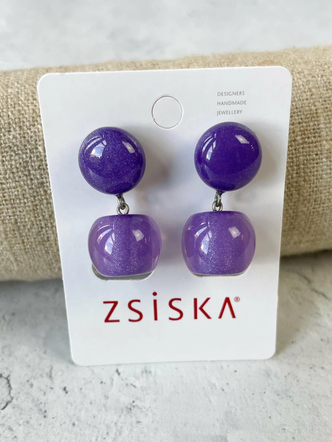 Zsiska Zsiska Colorful Cubes Petite Post Drop Earrings, Bright Purple