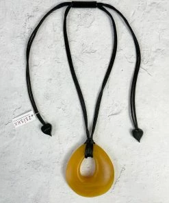 Zsiska Organic Round Oval Pendant Necklace, Mustard Zsiska