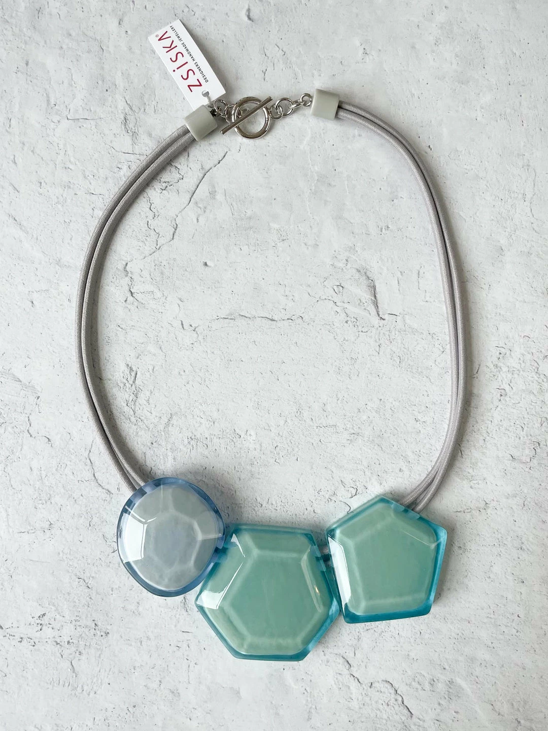 Zsiska Zsiska Playa 3 Bead Toggle Necklace, Aqua/Blue 3 Zsiska Zsiska Playa 3 Bead Toggle Necklace, Aqua/Blue